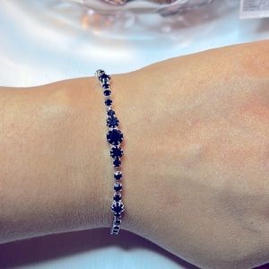 Dainty black rhinestone silver tone bracelet